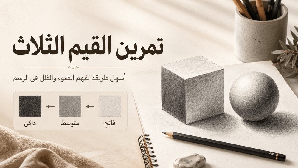 تمرين القيم الثلاث: أسهل طريقة لفهم الضوء والظل في الرسم