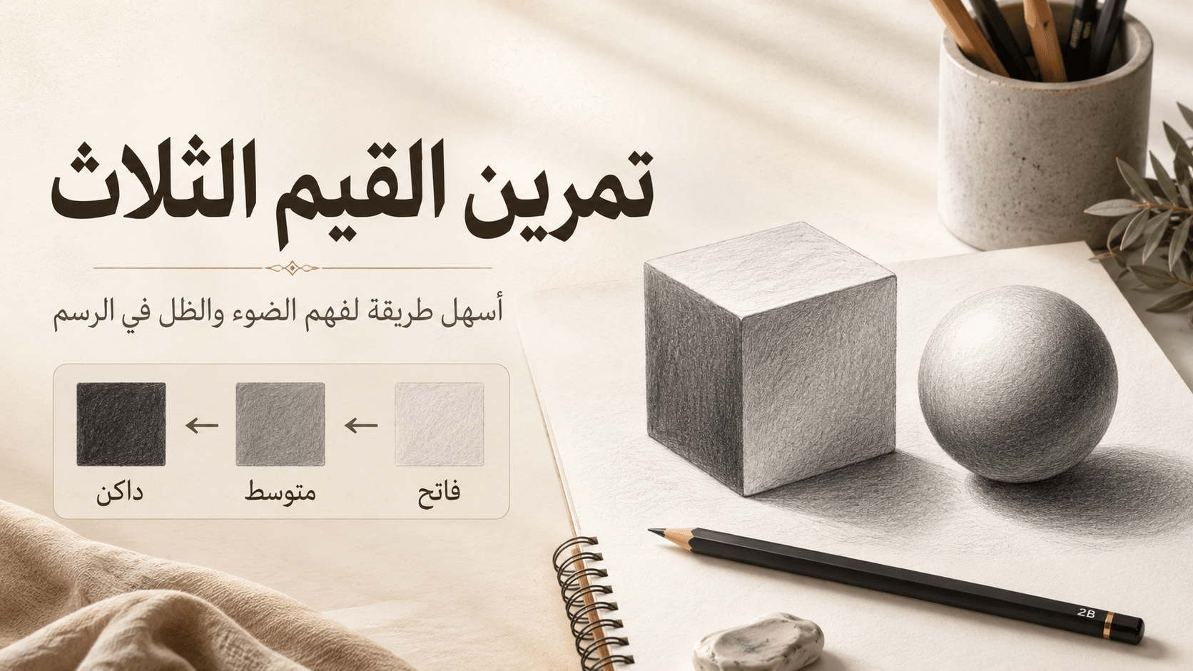 تمرين القيم الثلاث: أسهل طريقة لفهم الضوء والظل في الرسم - Isarttools