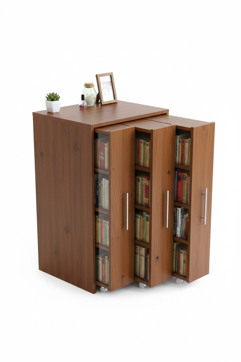 مكتبة توفير المساحة باللون البني