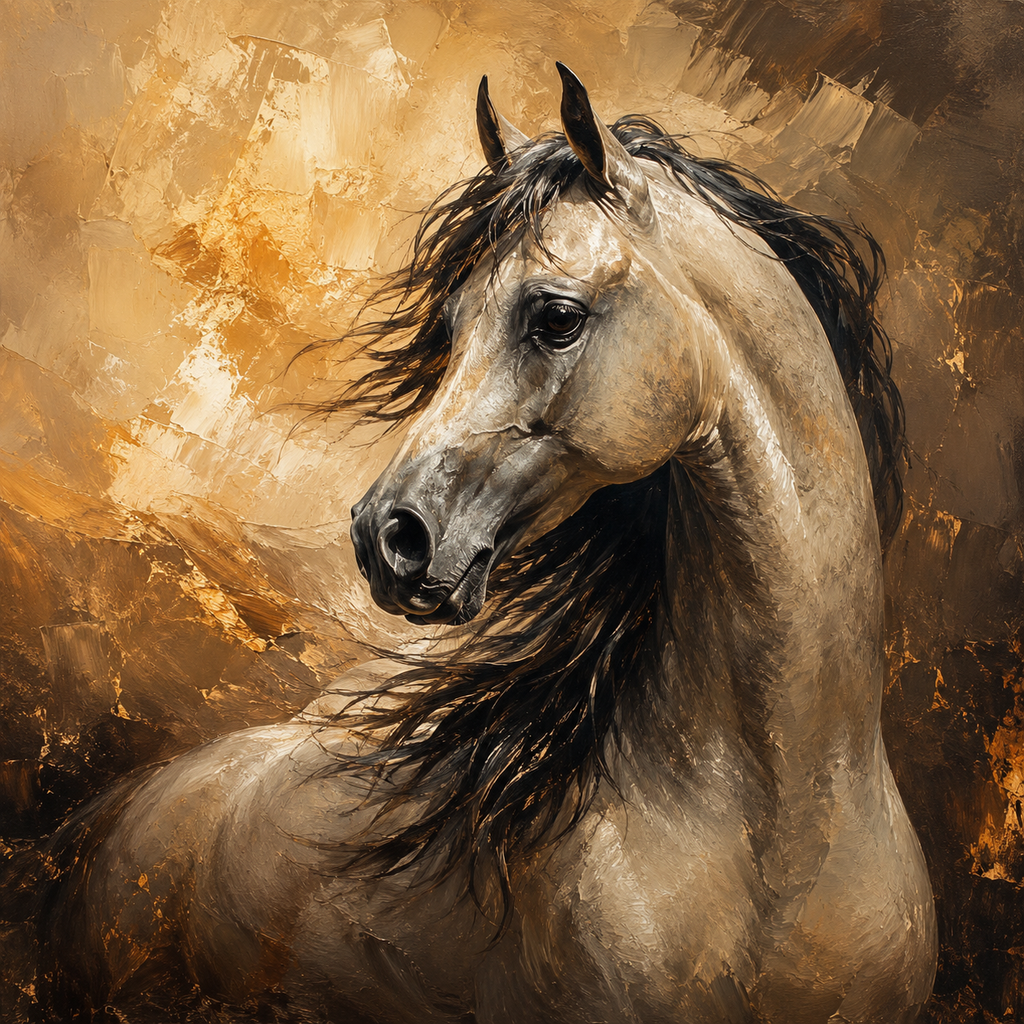 لوحة خيل عربي مرسومة بالأكريليك على كانفس