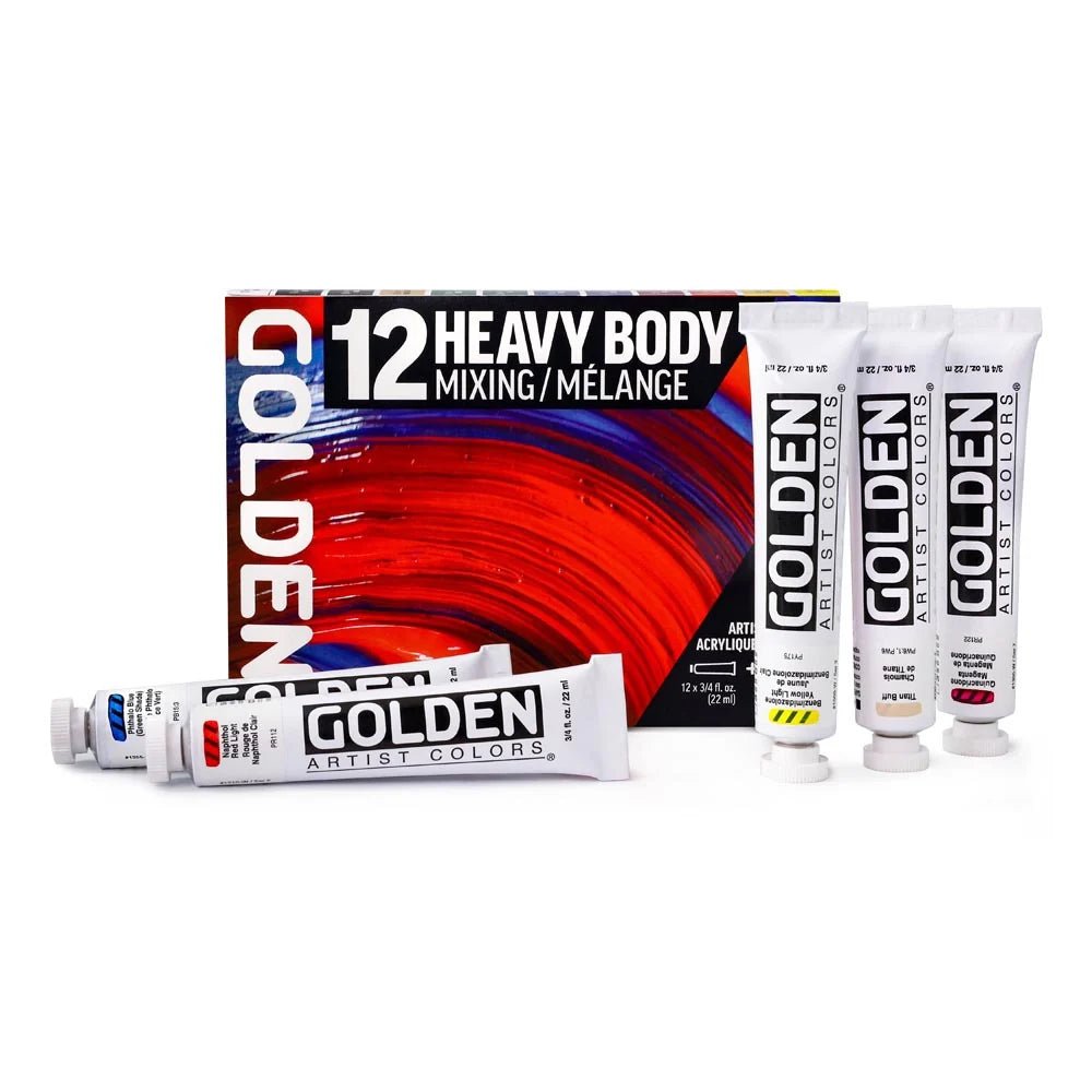 Golden Heavy Body 12 Acrylic Set 22 ml + 59 ml Glazing Medium - Isarttools