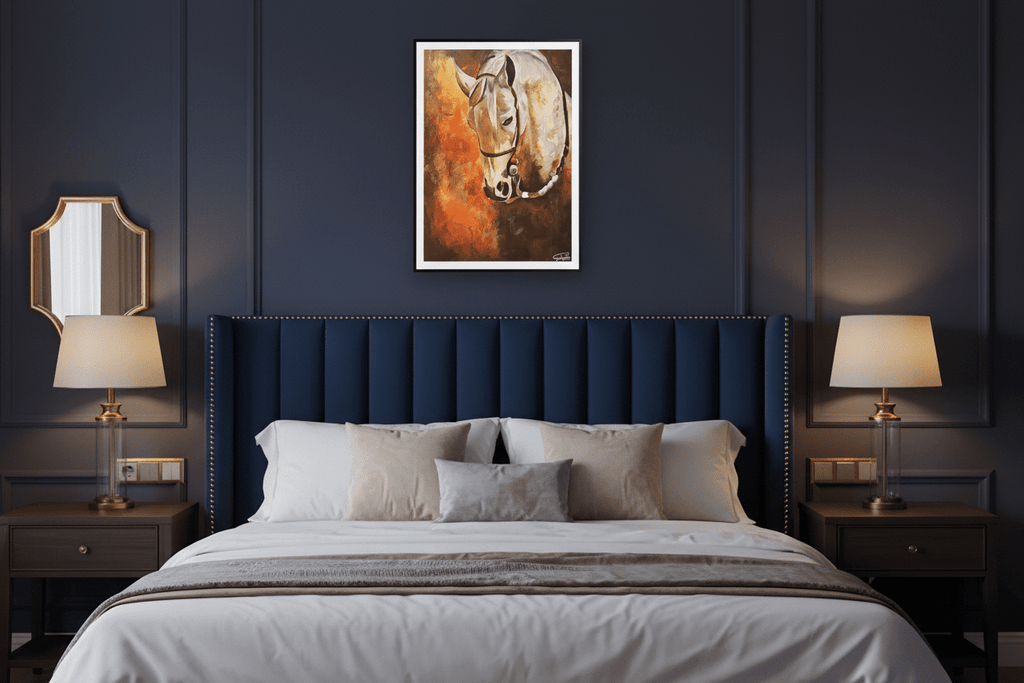 لوحة فنية - حصان أبيض بألوان دافئة - Isarttools