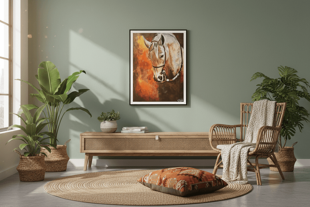 لوحة فنية - حصان أبيض بألوان دافئة - Isarttools