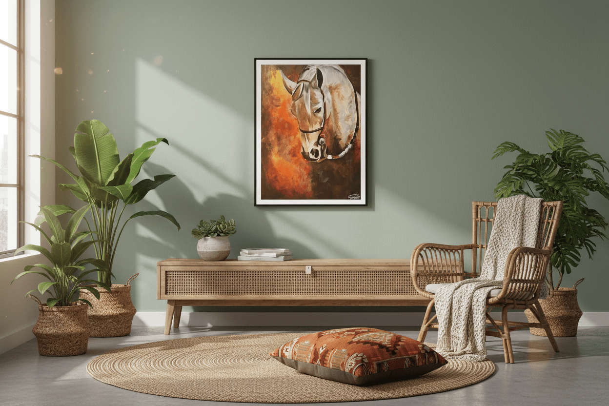 لوحة فنية - حصان أبيض بألوان دافئة - Isarttools