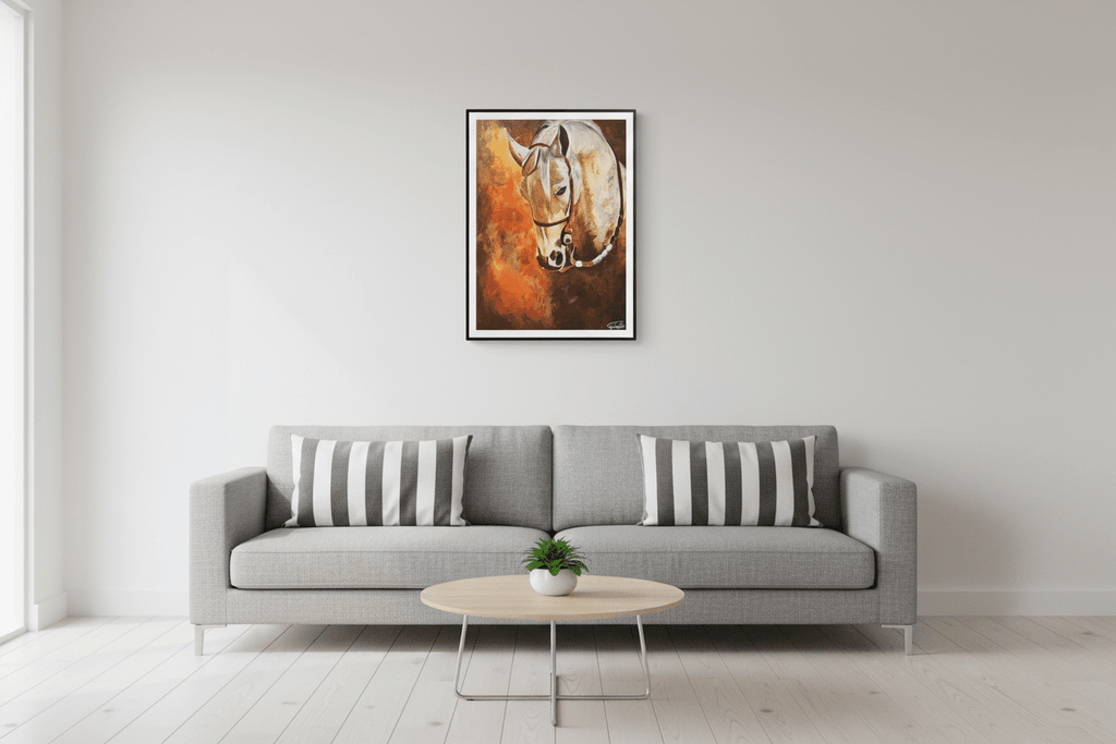 لوحة فنية - حصان أبيض بألوان دافئة - Isarttools