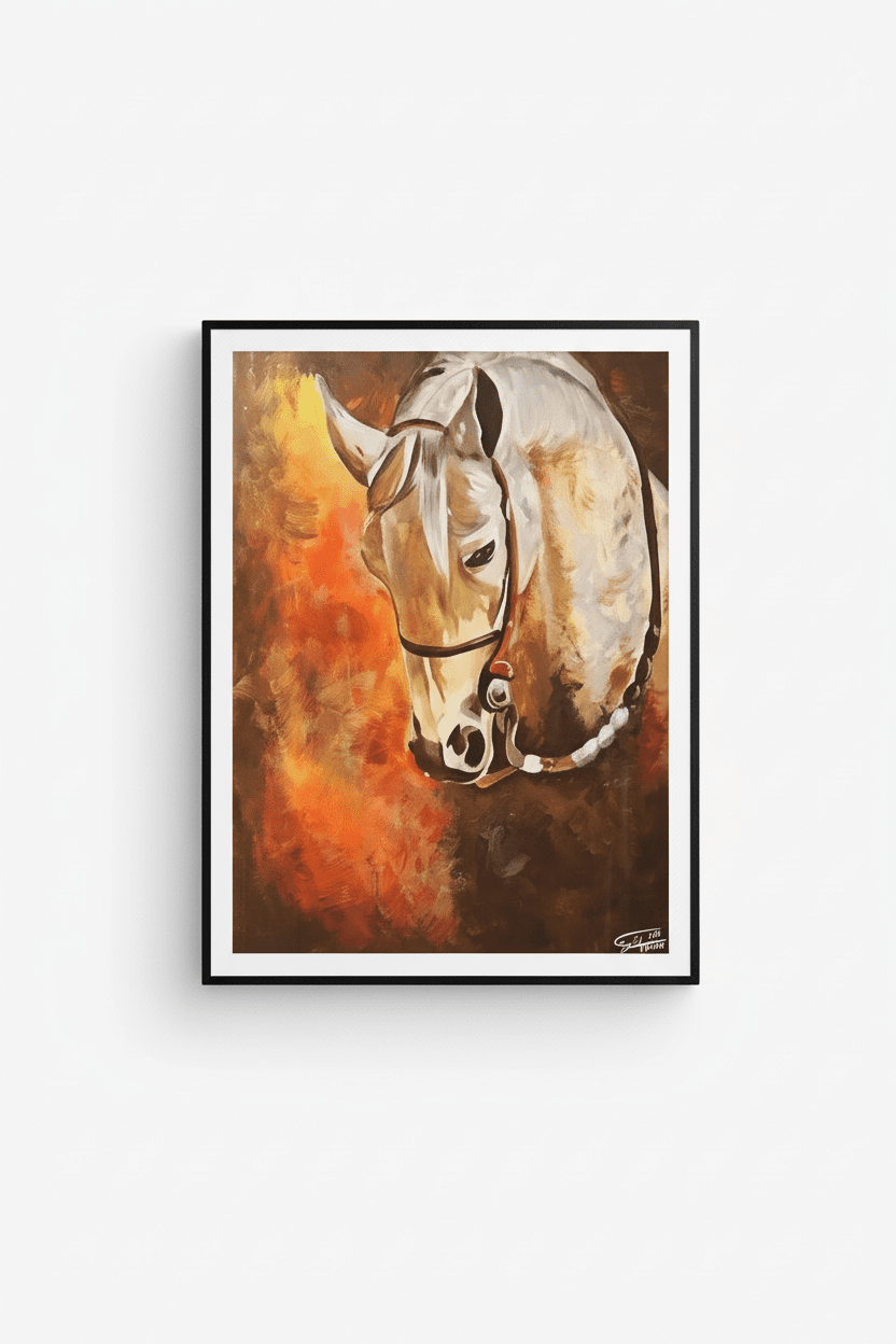 لوحة فنية - حصان أبيض بألوان دافئة - Isarttools