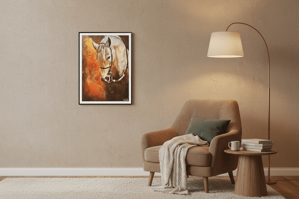 لوحة فنية - حصان أبيض بألوان دافئة - Isarttools