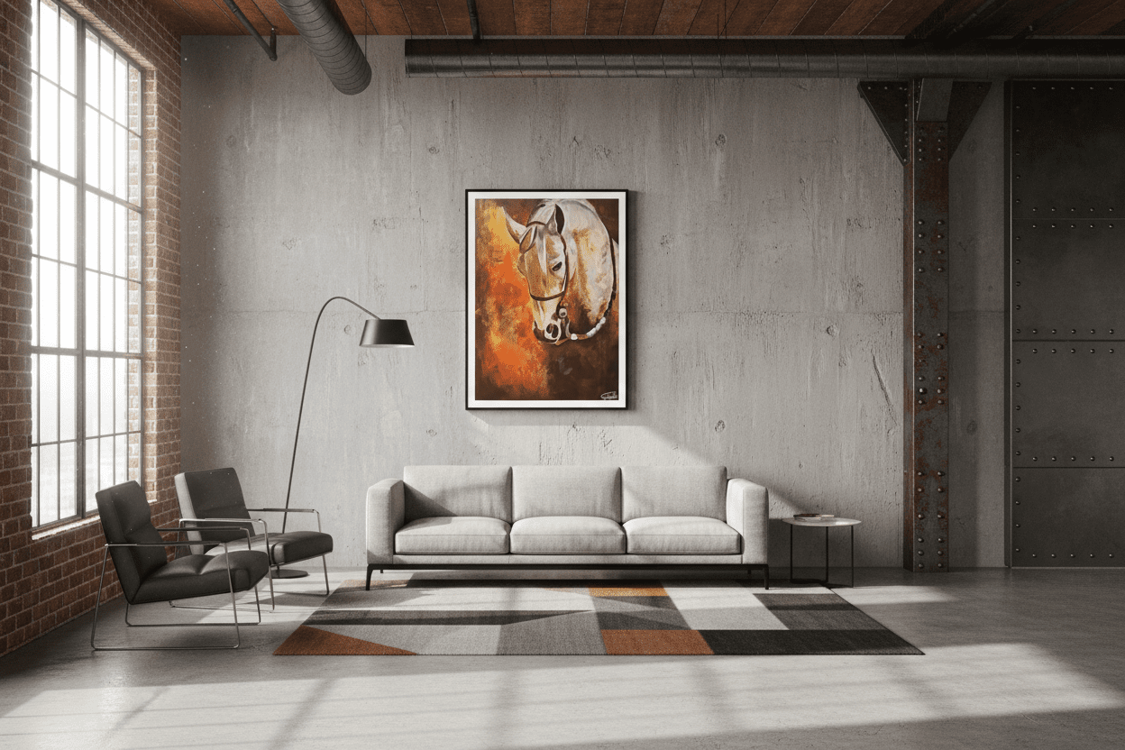 لوحة فنية - حصان أبيض بألوان دافئة - Isarttools