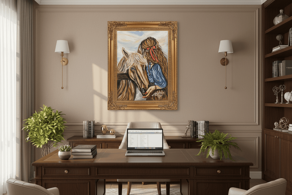 لوحة فتاة مع الحصان - رسم زيتي أصلي 30×40 سم | ماريان أنيس - Isarttools