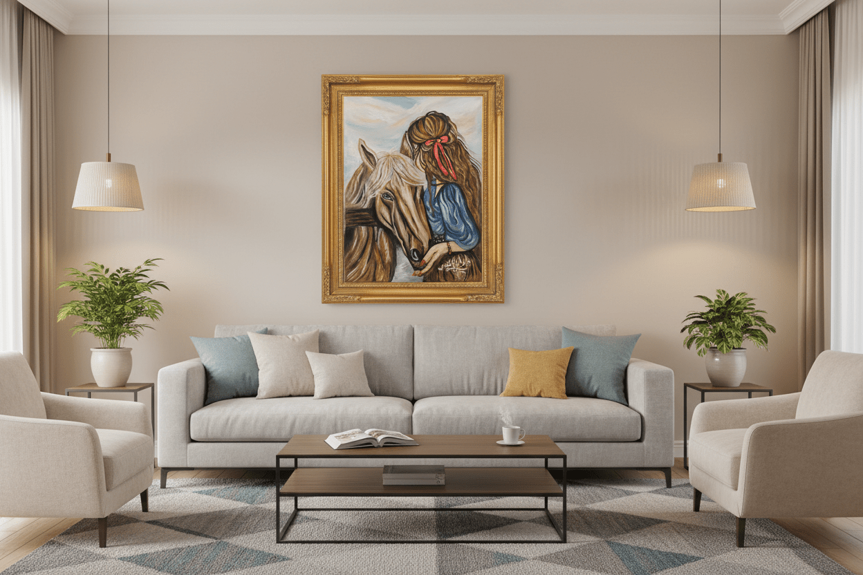 لوحة فتاة مع الحصان - رسم زيتي أصلي 30×40 سم | ماريان أنيس - Isarttools