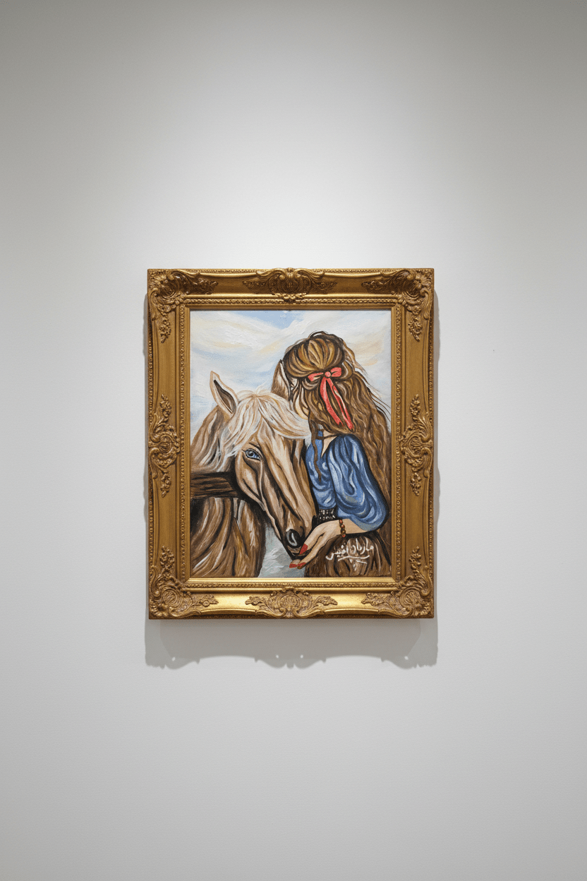 لوحة فتاة مع الحصان - رسم زيتي أصلي 30×40 سم | ماريان أنيس - Isarttools