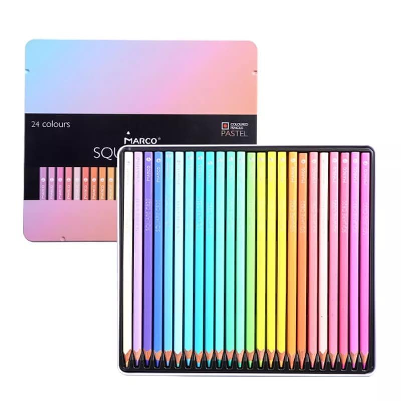 Marco Square Section Color Pencils, 24 Pastel Colors - Isarttools