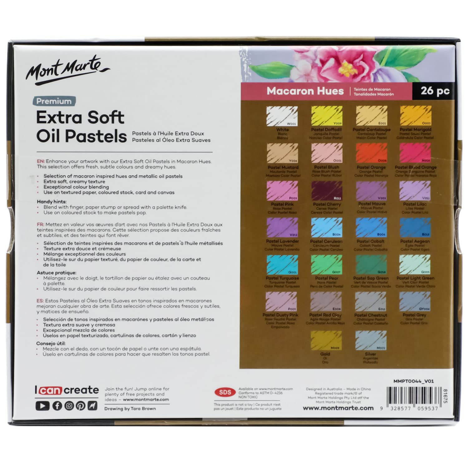 Mont Marte Extra Soft Oil Pastels – Macaron Hues | 26 لون