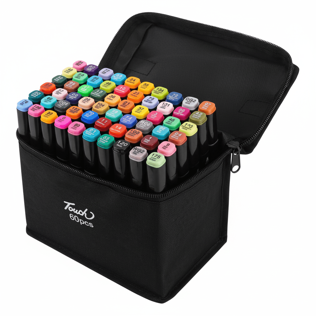 طقم أقلام تاتش للرسم 60 قلم برأسين - ألوان كحولية احترافية مع حقيبة - Isarttools