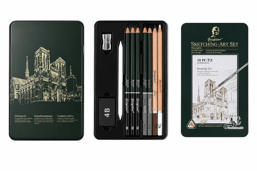 طقم Giorgione Sketching-Art للرسم والفحم - 10 قطع - Isarttools