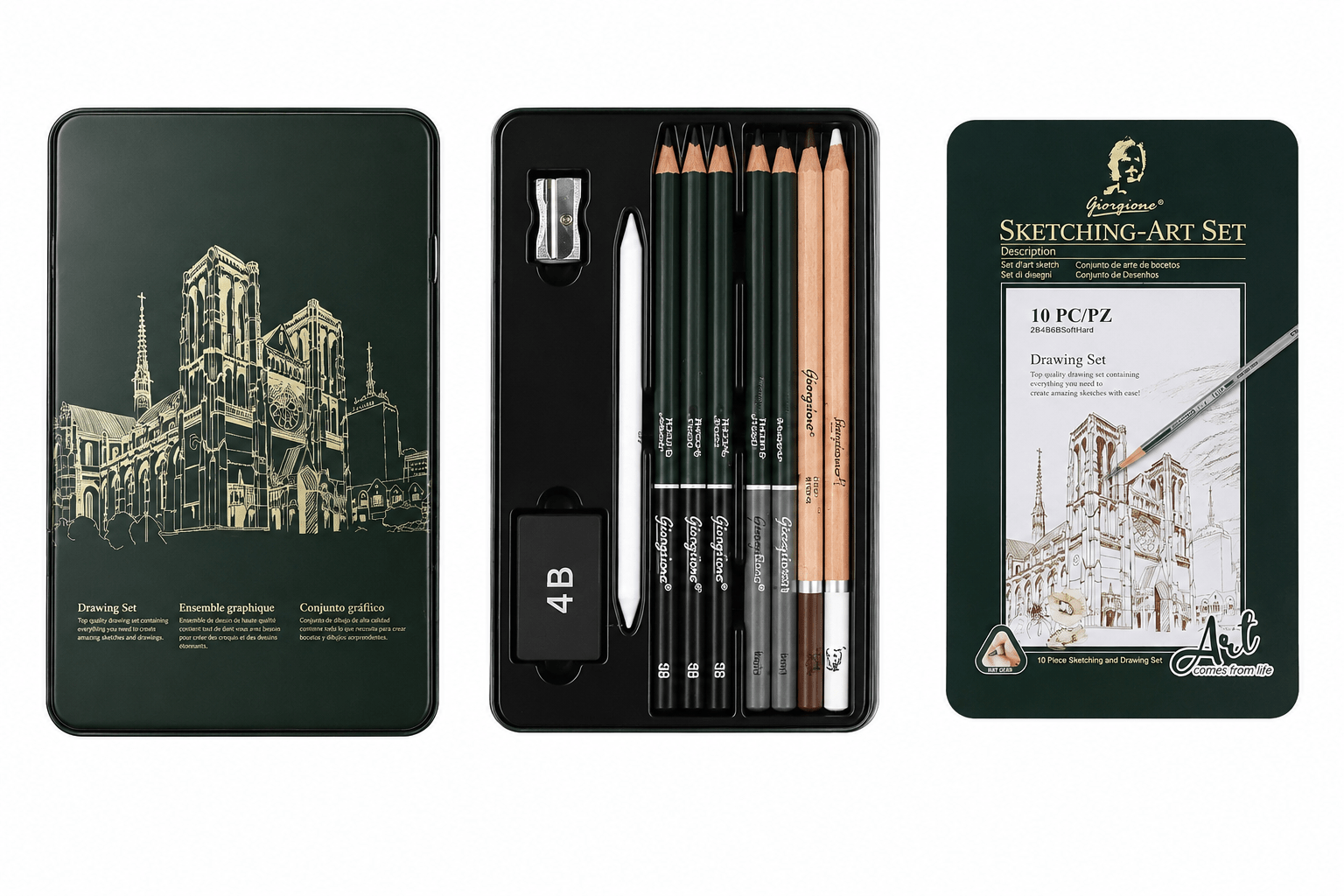 طقم Giorgione Sketching-Art للرسم والفحم - 10 قطع - Isarttools