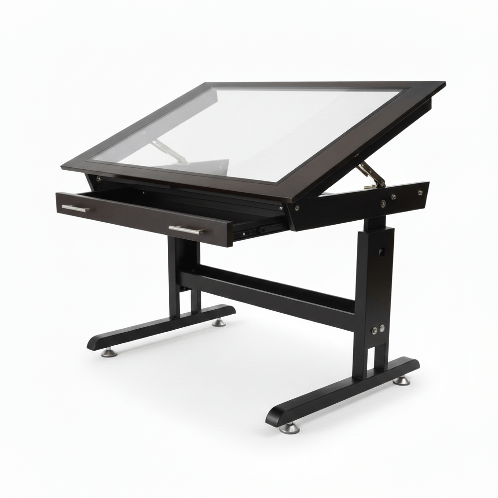 ترابيزة رسم احترافية قابلة للتعديل مع درج - خشب بني محروق - Isarttools