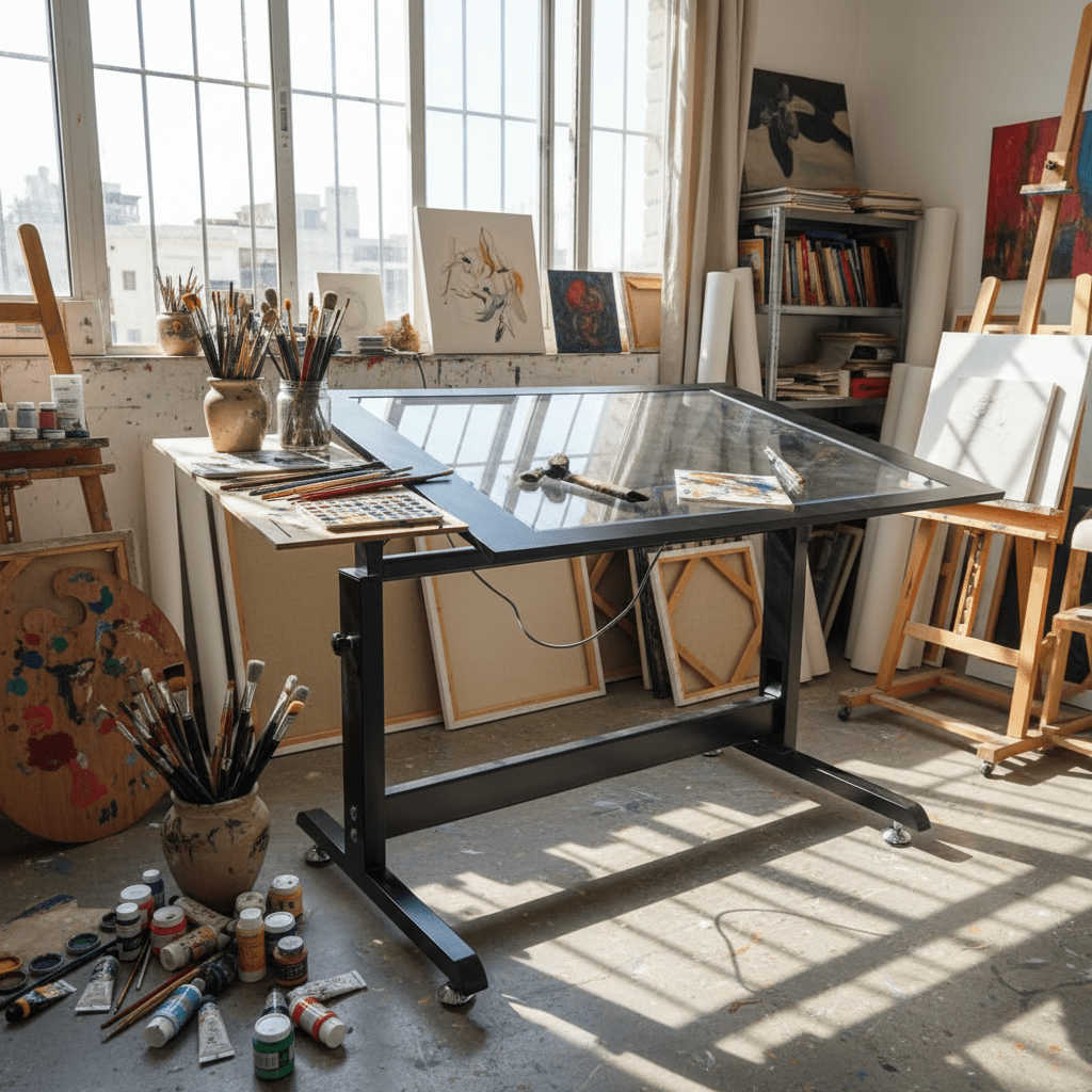 ترابيزة رسم احترافية قابلة للتعديل - سطح زجاجي وإطار معدني - Isarttools