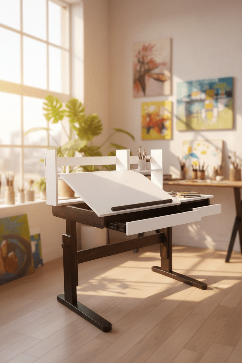 ترابيزة رسم وفنون قابلة للتعديل مع أرفف تخزين - Isarttools