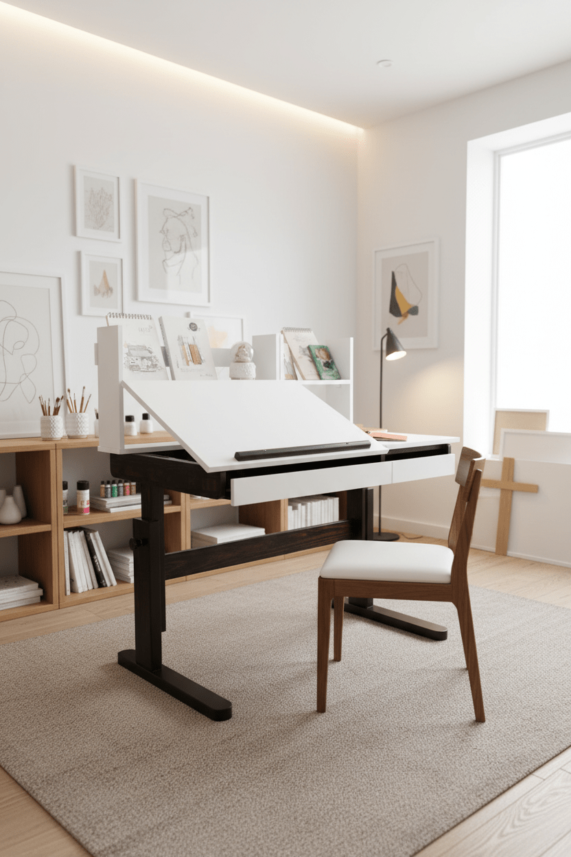 ترابيزة رسم وفنون قابلة للتعديل مع أرفف تخزين - Isarttools