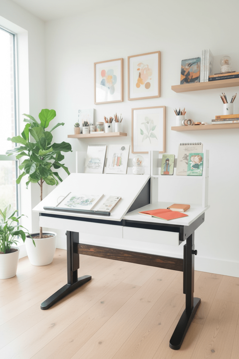 ترابيزة رسم وفنون قابلة للتعديل مع أرفف تخزين - Isarttools